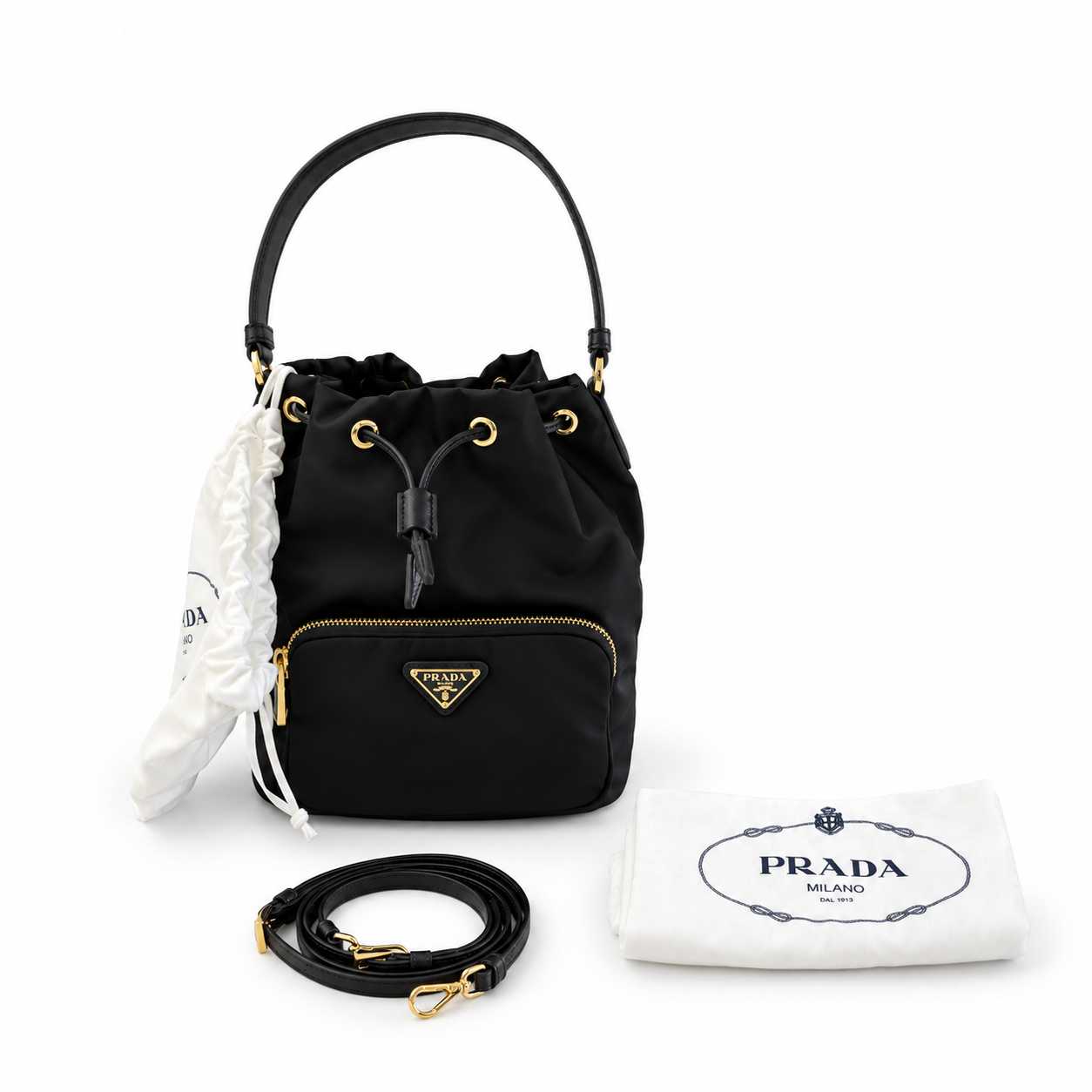 Prada black nylon bucket bag