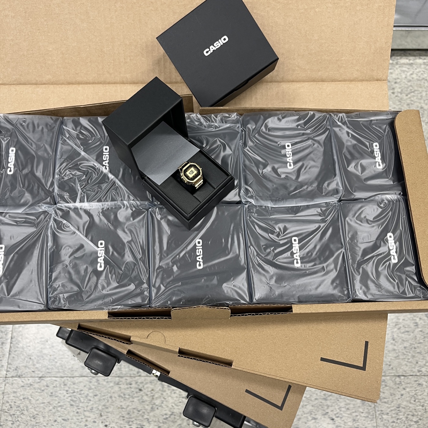 Boxed watch inventory with sample