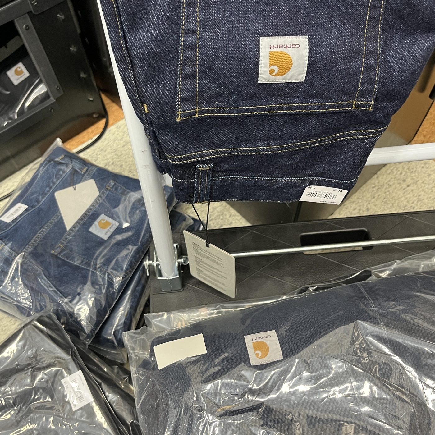 Branded apparel stock in packaging